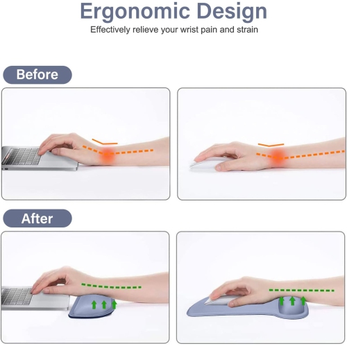 Repose-poignets pour tapis de souris et clavier, base antidérapante ergonomique pour soulager la douleur à la maison/au bureau, gris lavande