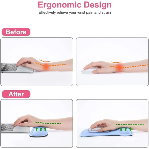 Wrist Rest Support for Mouse Pad & Keyboard Set, Ergonomic Mousepad Non-Slip Base Home/Office Pain Relief,Air Blue