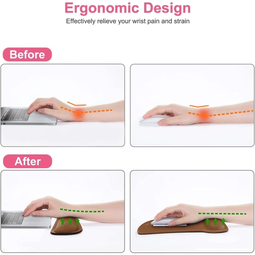 Wrist Rest Support for Mouse Pad & Keyboard Set, Ergonomic Mousepad Non-Slip Base Home/Office Pain Relief,Brown