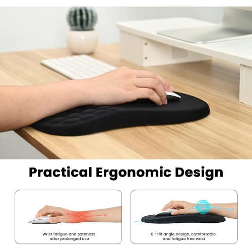 Ergonomic Mouse Pad with Wrist Rest Support, Mousepad with Memory Foam Wrist Rest and Non-Slip PU Base, Massage Bulge Design for Pain Relief,