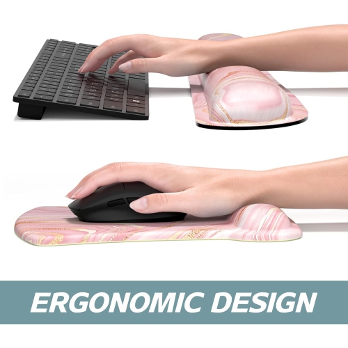 Mouse Pad Wrist Support Keyboard Wrist Rest Pad Ergonomic Mousepad, Non-Slip Memory Foam Pain Relief for PC Laptop Gaming Office, Pink Gold Marble