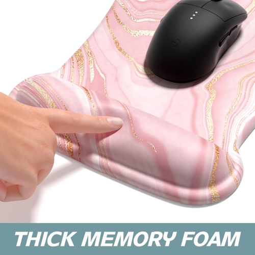 Mouse Pad Wrist Support Keyboard Wrist Rest Pad Ergonomic Mousepad, Non-Slip Memory Foam Pain Relief for PC Laptop Gaming Office, Pink Gold Marble