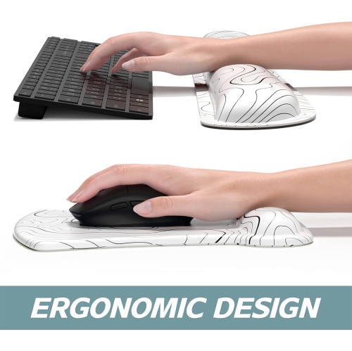 Mouse Pad Wrist Support Keyboard Wrist Rest Pad Ergonomic Mousepad, Non-Slip Memory Foam Pain Relief for PC Laptop Gaming Office, Topographic Contour