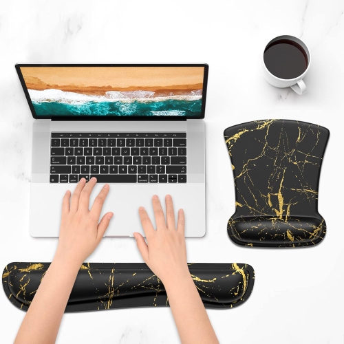 Mouse Pad Wrist Support Keyboard Wrist Rest Pad Ergonomic Mousepad, Non-Slip Memory Foam Pain Relief for PC Laptop Gaming Office, Black Gold Marble