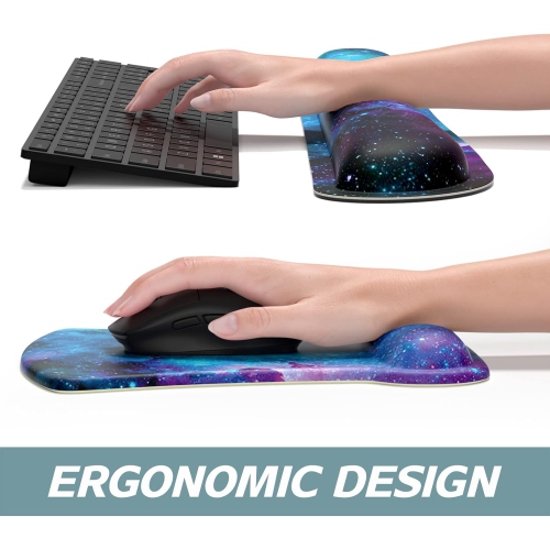 Mouse Pad Wrist Support Keyboard Wrist Rest Pad Ergonomic Mousepad, Non-Slip Memory Foam Pain Relief for PC Laptop Gaming Office, Nebula Galaxy
