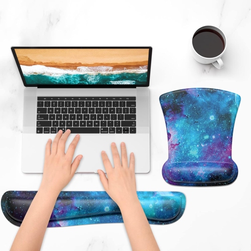 Mouse Pad Wrist Support Keyboard Wrist Rest Pad Ergonomic Mousepad, Non-Slip Memory Foam Pain Relief for PC Laptop Gaming Office, Nebula Galaxy