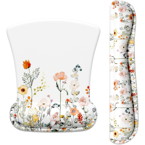 Mouse Pad Wrist Support Keyboard Wrist Rest Pad Ergonomic Mousepad, Non-Slip Memory Foam Pain Relief for PC Laptop Gaming Office, Wildflowers