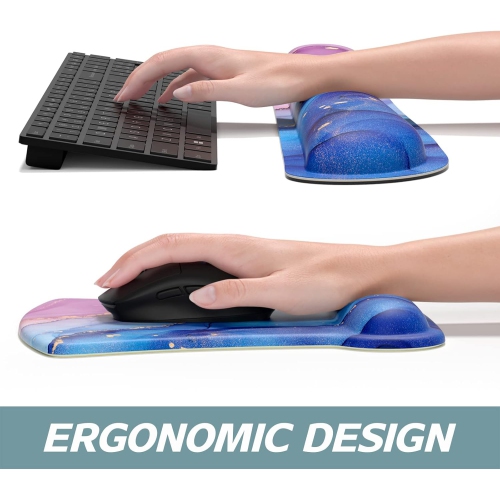 Mouse Pad Wrist Support Keyboard Wrist Rest Pad Ergonomic Mousepad, Non-Slip Memory Foam Pain Relief for PC Laptop Gaming Office, Blue Purple Marble