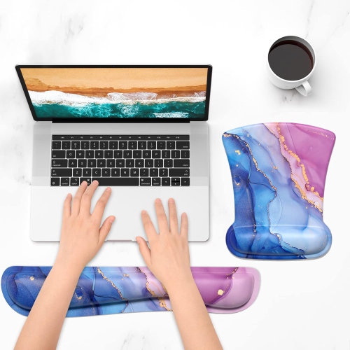 Mouse Pad Wrist Support Keyboard Wrist Rest Pad Ergonomic Mousepad, Non-Slip Memory Foam Pain Relief for PC Laptop Gaming Office, Blue Purple Marble