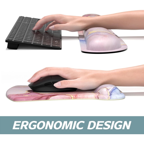 Tapis de souris avec repose-poignet Clavier; Repose-poignet; Tapis de souris ergonomique; Mousse à mémoire antidérapante soulageant la douleur pour