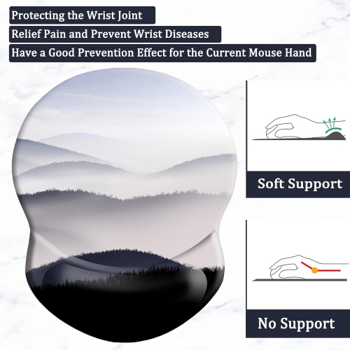 Mouse Pad with Support, Comfortable Durable Computer Mouse Pad Wrist Rest with Non-Slip PU Base for Home Office Working Studying,Mountains Landscape