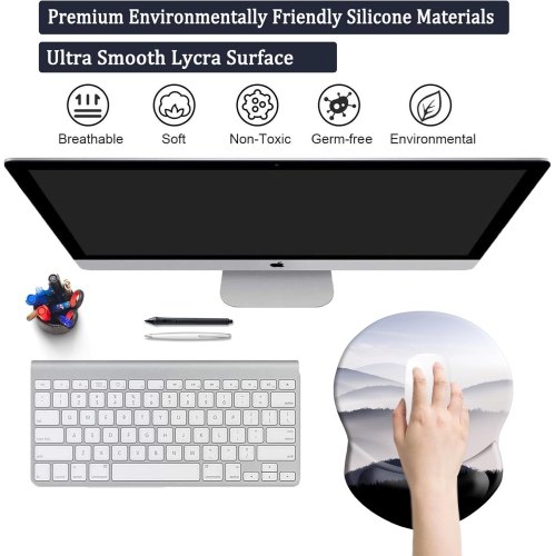 Mouse Pad with Support, Comfortable Durable Computer Mouse Pad Wrist Rest with Non-Slip PU Base for Home Office Working Studying,Mountains Landscape