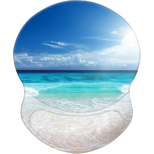 Mouse Pad with Support, Comfortable Durable Computer Mouse Pad Wrist Rest with Non-Slip PU Base for Home Office Working Studying,Beach 02