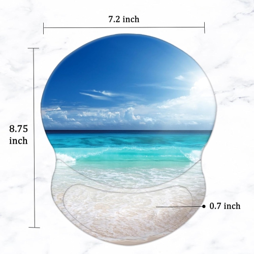 Mouse Pad with Support, Comfortable Durable Computer Mouse Pad Wrist Rest with Non-Slip PU Base for Home Office Working Studying,Beach 02