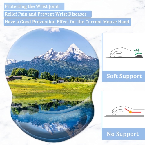 Tapis de souris avec support, confortable et durable; Repose-poignets avec base antidérapante en polyuréthane pour travailler à la maison; Paysage