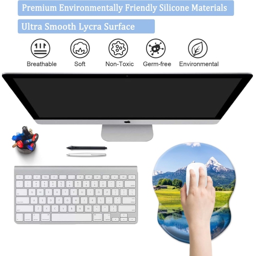 Tapis de souris avec support, confortable et durable; Repose-poignets avec base antidérapante en polyuréthane pour travailler à la maison; Paysage