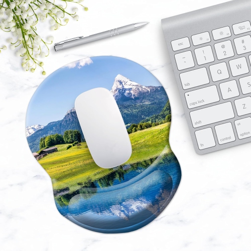 Tapis de souris avec support, confortable et durable; Repose-poignets avec base antidérapante en polyuréthane pour travailler à la maison; Paysage