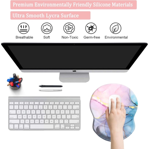 Tapis de souris avec support, confortable et durable; Repose-poignets avec base antidérapante en polyuréthane pour travailler à la maison; violet