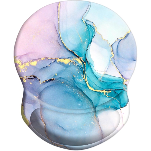 Mouse Pad with Support, Comfortable Durable Computer Mouse Pad Wrist Rest with Non-Slip PU Base for Home Office Working Studying,Pink Blue & Golden