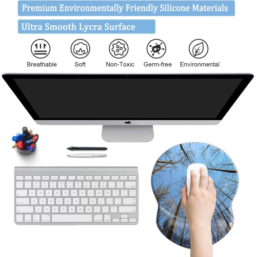 Mouse Pad with Support, Comfortable Durable Computer Mouse Pad Wrist Rest with Non-Slip PU Base for Home Office Working Studying,Tree Forest