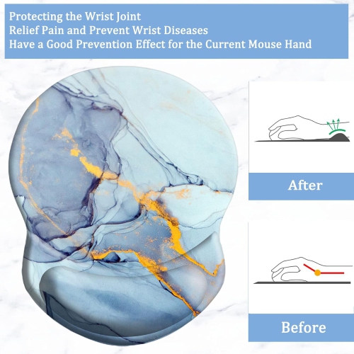 Mouse Pad with Support, Comfortable Durable Computer Mouse Pad Wrist Rest with Non-Slip PU Base for Home Office Working Studying,Light Blue Marble