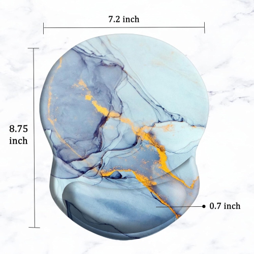 Mouse Pad with Support, Comfortable Durable Computer Mouse Pad Wrist Rest with Non-Slip PU Base for Home Office Working Studying,Light Blue Marble