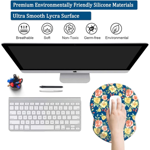 Mouse Pad with Support, Comfortable Durable Computer Mouse Pad Wrist Rest with Non-Slip PU Base for Home Office Working Studying,Flowers