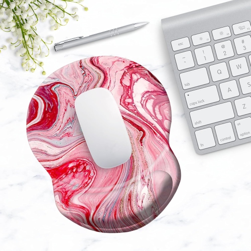 Mouse Pad with Support, Comfortable Durable Computer Mouse Pad Wrist Rest with Non-Slip PU Base for Home Office Working Studying,Red Mixed Marble