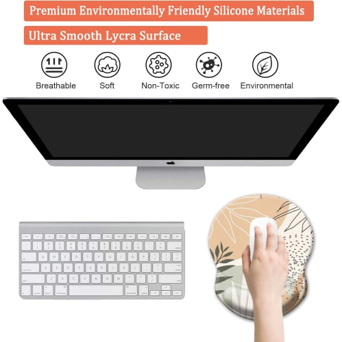 Mouse Pad with Support, Comfortable Durable Computer Mouse Pad Wrist Rest with Non-Slip PU Base for Home Office Working Studying,Tropical Leaves