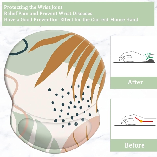 Mouse Pad with Support, Comfortable Durable Computer Mouse Pad Wrist Rest with Non-Slip PU Base for Home Office Working Studying,Boho Leaves