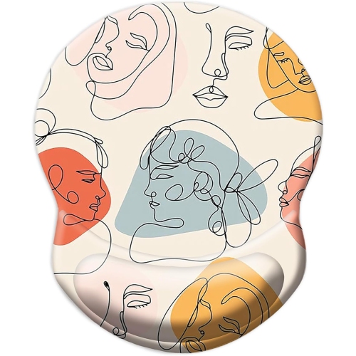 Mouse Pad with Support, Comfortable Durable Computer Mouse Pad Wrist Rest with Non-Slip PU Base for Home Office Working Studying,Abstract Faces