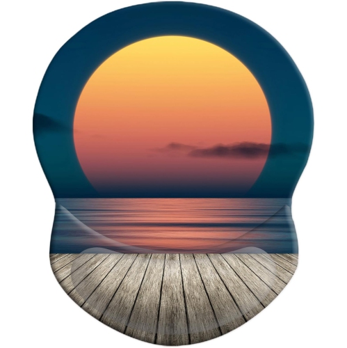 Mouse Pad with Support, Comfortable Durable Computer Mouse Pad Wrist Rest with Non-Slip PU Base for Home Office Working Studying,Sunset Over the Sea