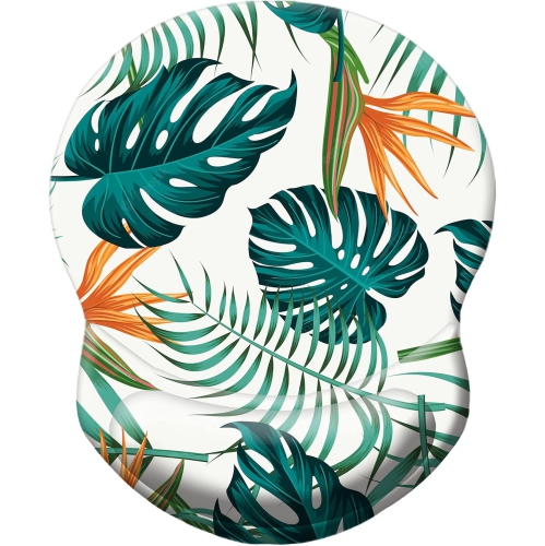 VECELOLIBILIS  Mouse Pad w Support, Comfortable Durable Computer Mouse Pad Wrist Rest w Non-Slip Pu Base for Home Office Working Studying, Green Leaf