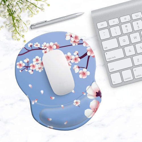 Mouse Pad with Support, Comfortable Durable Computer Mouse Pad Wrist Rest with Non-Slip PU Base for Home Office Working Studying,Cherry Blossom