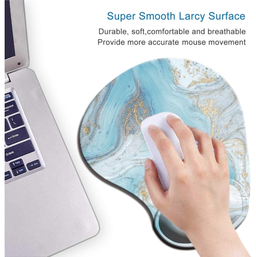 Ergonomic Mouse Pad with Gel Wrist Support Wrist Rest Smooth Surface Non-Slip PU Base Comfortable Office Supplies Pain Relief, Modern Marbling Light