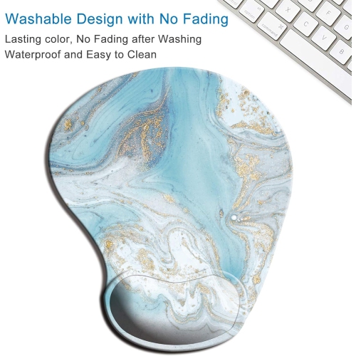 Ergonomic Mouse Pad with Gel Wrist Support Wrist Rest Smooth Surface Non-Slip PU Base Comfortable Office Supplies Pain Relief, Modern Marbling Light