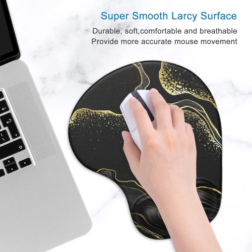 Ergonomic Mouse Pad with Gel Wrist Support Wrist Rest Smooth Surface Non-Slip PU Base Comfortable Office Supplies Pain Relief, Black Gold Marbling