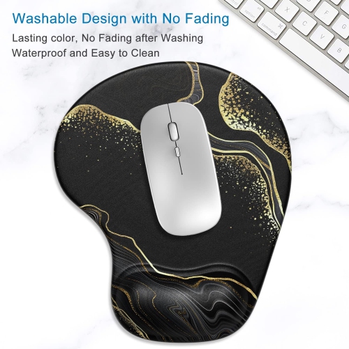 Ergonomic Mouse Pad with Gel Wrist Support Wrist Rest Smooth Surface Non-Slip PU Base Comfortable Office Supplies Pain Relief, Black Gold Marbling