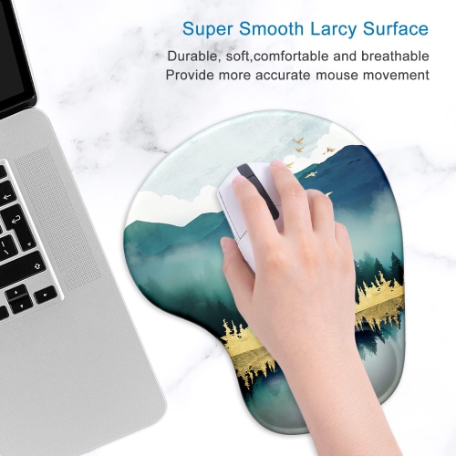 Ergonomic Mouse Pad with Gel Wrist Support Wrist Rest Smooth Surface Non-Slip PU Base Comfortable Office Supplies Pain Relief, Landscape Forest