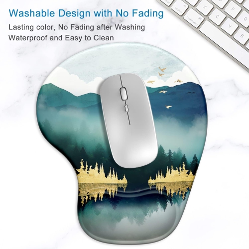 Ergonomic Mouse Pad with Gel Wrist Support Wrist Rest Smooth Surface Non-Slip PU Base Comfortable Office Supplies Pain Relief, Landscape Forest