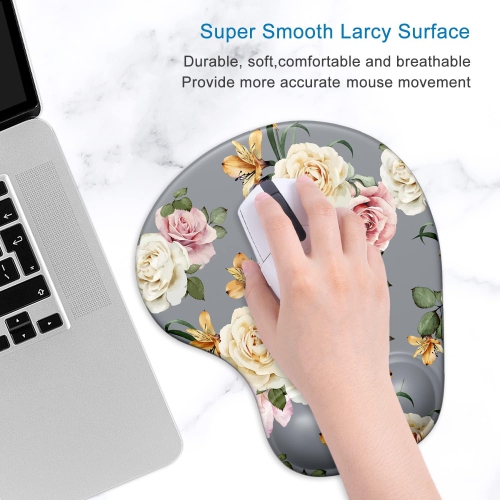 Ergonomic Mouse Pad with Gel Wrist Support Wrist Rest Smooth Surface Non-Slip PU Base Comfortable Office Supplies Pain Relief, White Rose