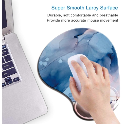 Ergonomic Mouse Pad with Gel Wrist Support Wrist Rest Smooth Surface Non-Slip PU Base Comfortable Office Supplies Pain Relief, Modern Blue Marbling