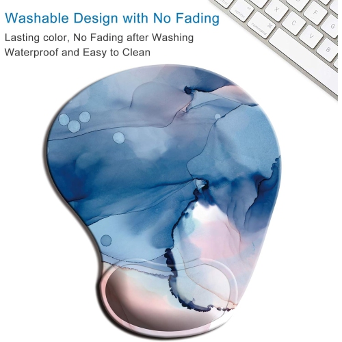 Ergonomic Mouse Pad with Gel Wrist Support Wrist Rest Smooth Surface Non-Slip PU Base Comfortable Office Supplies Pain Relief, Modern Blue Marbling