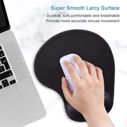 Ergonomic Mouse Pad with Gel Wrist Support Wrist Rest Smooth Surface Non-Slip PU Base Comfortable Office Supplies Pain Relief, Black