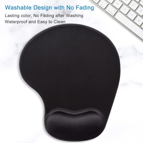 Ergonomic Mouse Pad with Gel Wrist Support Wrist Rest Smooth Surface Non-Slip PU Base Comfortable Office Supplies Pain Relief, Black