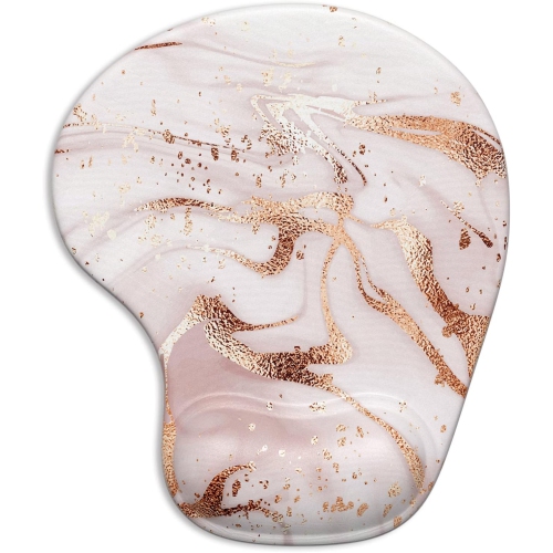 Ergonomic Mouse Pad with Gel Wrist Support Wrist Rest Smooth Surface Non-Slip PU Base Comfortable Office Supplies Pain Relief, Rose Gold Marbling