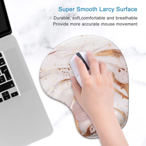 Ergonomic Mouse Pad with Gel Wrist Support Wrist Rest Smooth Surface Non-Slip PU Base Comfortable Office Supplies Pain Relief, Rose Gold Marbling