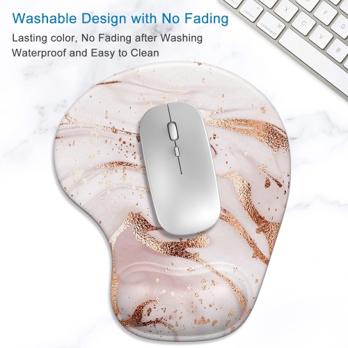Ergonomic Mouse Pad with Gel Wrist Support Wrist Rest Smooth Surface Non-Slip PU Base Comfortable Office Supplies Pain Relief, Rose Gold Marbling