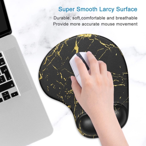 Ergonomic Mouse Pad with Gel Wrist Support Wrist Rest Smooth Surface Non-Slip PU Base Comfortable Office Supplies Pain Relief, Black Gold Marble