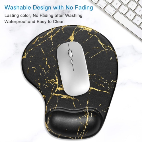 Ergonomic Mouse Pad with Gel Wrist Support Wrist Rest Smooth Surface Non-Slip PU Base Comfortable Office Supplies Pain Relief, Black Gold Marble